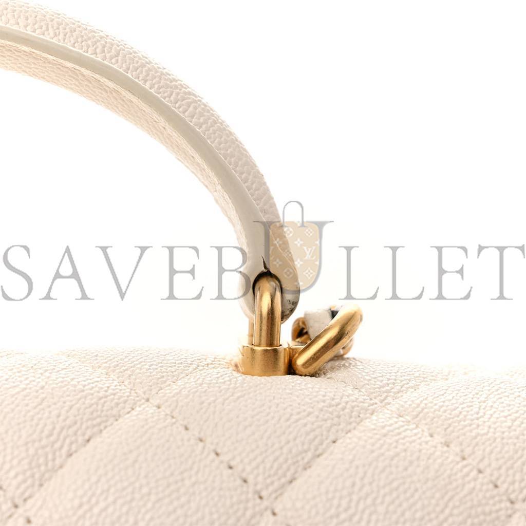 CHANEL CAVIAR QUILTED MINI TOP HANDLE RECTANGULAR FLAP WHITE AS2431 (20*13*9cm)
